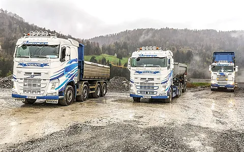 Kipplaster und Bagger